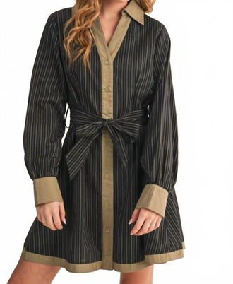 Merci Striped Button Down Belted Mini Dress In Multi