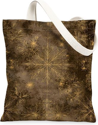 Generic Snowflake Canvas Tote Bags, Vintage Floral Reusable Grocery Bags, Winter Rustic Lightweight Washable Shoulder Strap for Travel Beach Picnic 13x15 Inch