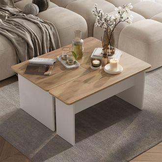 Vicco Conjunto De Mesas De Centro Duvo, Roble Dorado/blanco, 135 X 50 Cm Juego De 2, Vicco