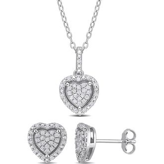 Delmar Pav&eacute; Diamond Heart Pendant Necklace & Stud Earrings Set - 0.44ct. in Silver at Nordstrom Rack