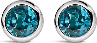 House of Brilliance 925 Sterling Silver 6MM Bezel Set Created Gemstone Solitaire Stud Earrings