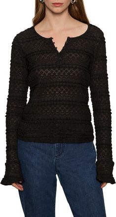 Sanctuary Lovely Lace Henley in Black at Nordstrom, Size Xx-Small