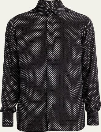 Tom Ford Mens Lyocell Polka Dot French Cuff Sport Shirt