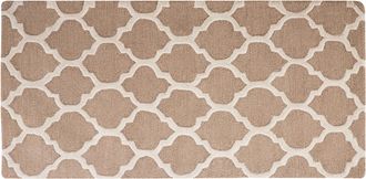Beliani Beliani - Alfombra De Lana Beige 80 X 150 Cm Enrejado Patr&oacute;n Cuadrifolio Tr&eacute;bol Oriental Marroqu&iacute; Hecha A Mano Erbaa
