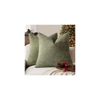 OEM Fundas De Almohada De Chenilla Verde Oscuro De 66 X 66 Cm (paquete De 2), Fundas De Coj&iacute;n Cuadradas Decorativas De Textura Suave, Compatibles Con Rell