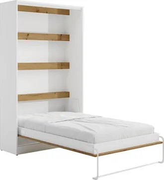 Vente-Unique Cama abatible 120 x 200 cm - Apertura vertical manual - Con LEDs - blanco y natural - RAPILI