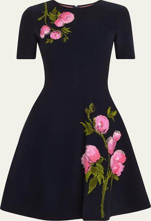 Oscar De La Renta English Rose Jacquard Fit-And-Flare Dress