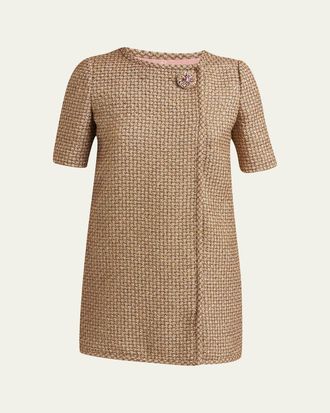 Valentino Garavani Crystal Metallic Tweed Short-Sleeve Mini Dress
