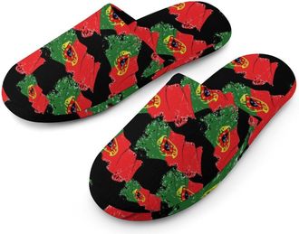 Generic Vintage Portugal Flag Flannel Mens Slip-on Slippers Winter Warm House Shoes with Rubber Sole for Home Hotel