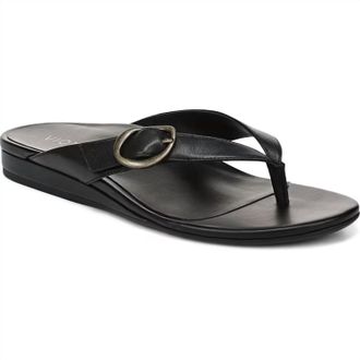Vionic Womens Grove Thong Sandals In Black Leather