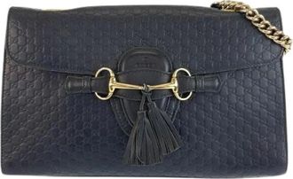 Gucci Pre-owned Shoulder Bags, female, Blue, Size: ONE SIZE Pre-owned Micro Guccissima Emily Horsebit Leather Chain Shoulder Bag
