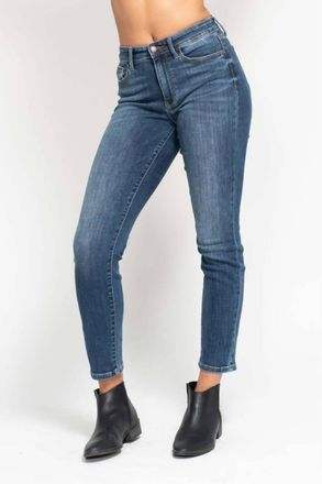 Judy Blue Sue High Waist Shield Back Pocket Slim Fit In Dark Medium Blue