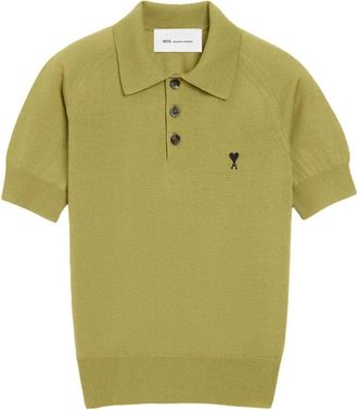 Ami (WMNS) AMI Army Wool Short Sleeve Army de Heart Polo Wagon Green FPL439-KN0039-A091