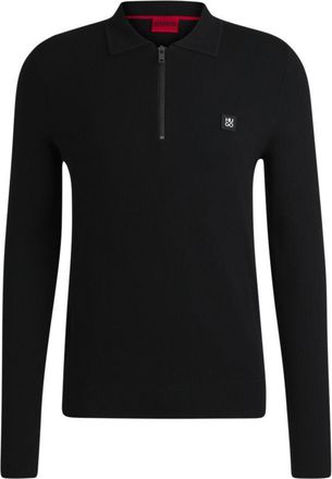 HUGO BOSS Zip-neck polo sweater with stacked logo