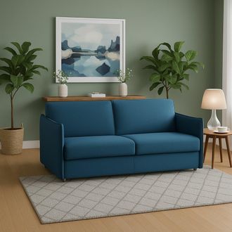 Dmora Sof&aacute; Fijo 3 Plazas Severo, Desenfundable, Lavable Hecho En Italia, Brazos, 200x95 Cm Azul