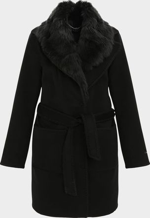 Gorski Belted Cashmere-Wool Stroller with Detachable Merinillo Lamb Shearling Collar