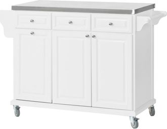 SoBuy Carrito de cocina con 3 cajones y 3 puertas metal blanco