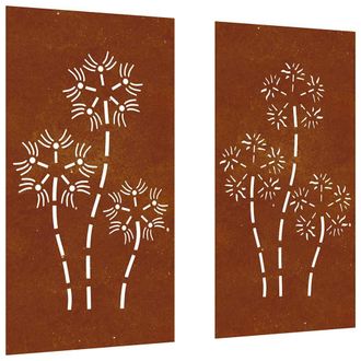 vidaXL Adorno Pared Jard&iacute;n 2 Uds Acero Corten Dise&ntilde;o Flores 105x55 Cm Vidaxl