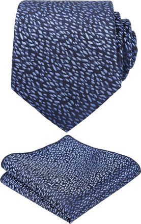 Alizeal Mens Floral Pattern Wedding Party Tie with Pocket Square 8cm Self-tied Necktie Set, Navy+Blue