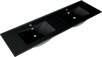 Saniclass Vygo Meubelwastafel - 141x2x46cm - overloop - 2 wasbakken - 2 kraangaten - keramiek - mat zwart
