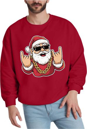 Generic Christmas sweatshirt for men uk Funny Santa Print Top Fleece Round Neck Sweatshirt Xmas Long Sleeve Crew Neck Pullover Tops for Men (A-Red, M)