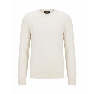 HUGO BOSS Zijde trui met jacquardpatroon - Heren - Truien - Beige - Maat: L Zijde