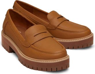 Toms Cara 10020214-200 Flats WomensBrown Leather Slip On Loafers HAWK3038