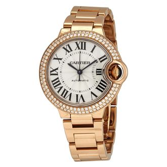 Cartier Pre-owned Cartier Ballon Bleu De Cartier Diamond Lacquered Silver Guilloche Dial Ladies Watch WE902064