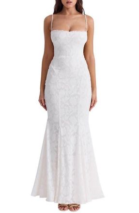 House of CB Joan Floral Appliqué Mermaid Gown in Ivory at Nordstrom, Size X-Large