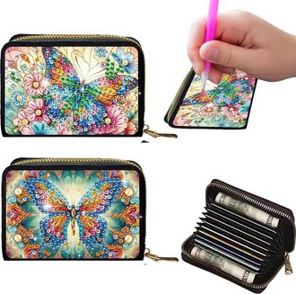 Generic 2Pcs Crdit card Holder Diamond Art Painting PU Wallet ID crd Case Zipper Animal Pattern Fashion DIY Diamond Painting Art Kit Compact Cin Purse Credit 