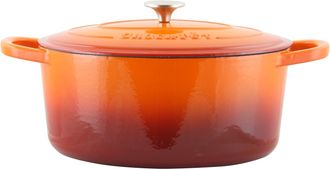 Crock-pot Artisan 7 Quart Enameled Cast Iron Oval Dutch Oven in Sunset Orange