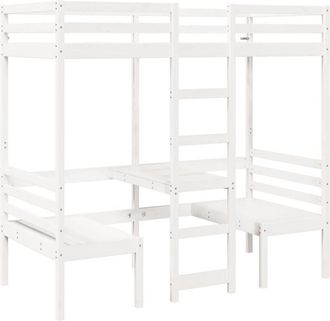 vidaXL Vidaxl - Cama alta escritorio y asientos madera maciza blanco 75x190 cm