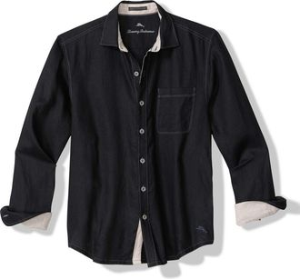 Tommy Bahama Paradise Breezer Linen Button-Up Shirt in Black at Nordstrom, Size 2Xlt