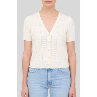 ZOE AND CLAIRE Open Stitch Short Sleeve Cardigan in Cream at Nordstrom, Size X-Small
