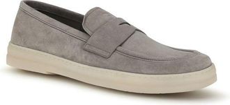 Prada Mens Gray Calf Leather Bos Taurus Slip-On Loafers