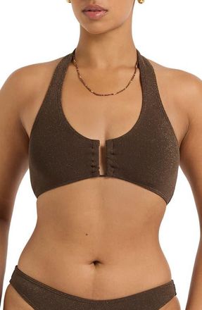 Bond-Eye Bailey Crop Halter Bikini Top in Walnut at Nordstrom