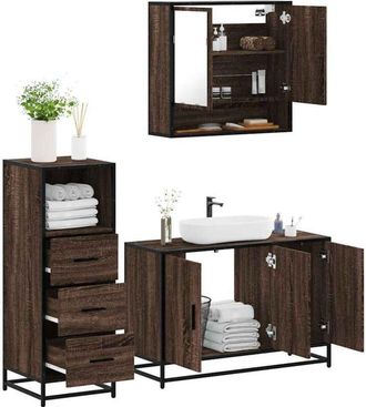 vidaXL Vidaxl - Set De Muebles Ba&ntilde;o 3 Pzas Madera Contrachapada Roble Marr&oacute;n