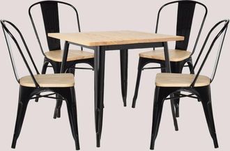 Sklum Sklum - Set De Mesa Lix En Madera (80x80) Y 4 Sillas Lix Madera