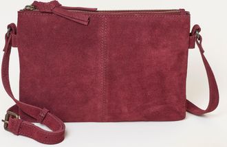 Fat Face FatFace Burgundy Red Double Compartment Suede Crossbody Bag