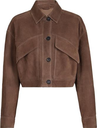 Brunello Cucinelli Couture suede cropped outerwear jacket in Brown at Nordstrom, Size 48 It