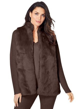 Roaman's Faux Fur Cardigan Sweater in Chocolate at Nordstrom, Size 12