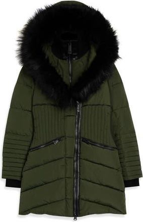 Noize Gigi Vegan Faux Fur Trim Quilted Parka in Olive at Nordstrom Rack, Size X-Small