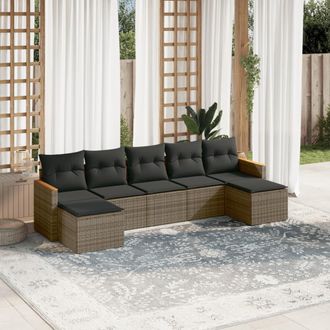 vidaXL Vidaxl - Set De Sof&aacute;s De Jard&iacute;n 7 Piezas Con Cojines Rat&aacute;n Pe Gris