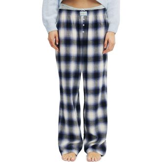Cotton On Womens Flannel Wide Leg Pant in Navy White Check at Nordstrom, Size X-Small