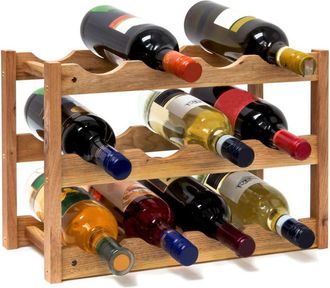 OEM Botellero Horizontal De Madera Con 3 Niveles De 4 Botellas Cada Uno, Con Capacidad Para Hasta 12 Botellas