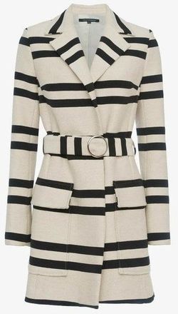 French Connection Escher Stripes Belted Womens Mac Jacket - Cream - Size 10 UK