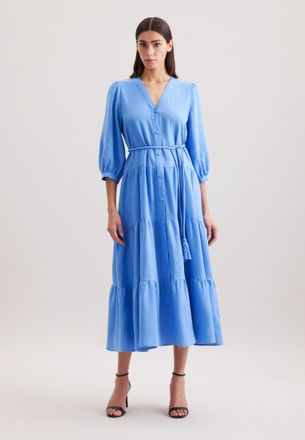 Seidensticker Sommerkleid SEIDENSTICKER Schwarze Rose, Damen, Gr. XXL44, Normalgr&ouml;ssen, blau, 65% Baumwolle, 35% Leinen, unifarben, regular fit, V-Ausschnitt, Kleid