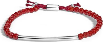 House of Brilliance Sterling Silver Red Jasper Bead Station Bracelet with Bolo Clasp