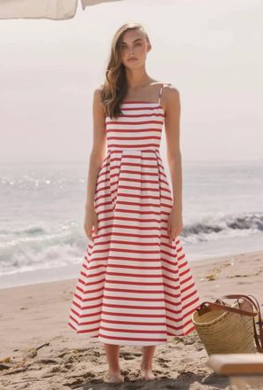 English Factory Womens Striped Pleated Midi Dress In Red