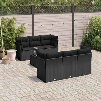 vidaXL Set De Comedor De Jard&iacute;n 7 Pzas Y Cojines Rat&aacute;n Sint&eacute;tico Negro Vidaxl